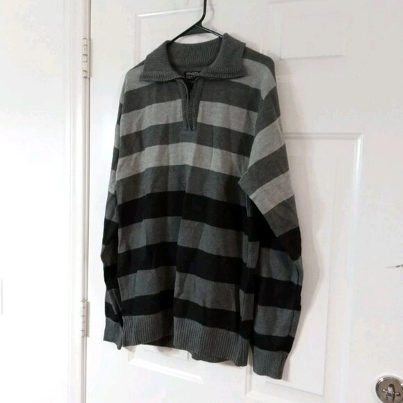 Marx & Dutch Collection Gray Striped 1/4 Zip Pullover Sweater Men's Large - Picture 6 of 7